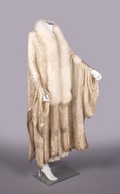 LAME' CHIFFON & FOX FUR OPERA COAT, c. 1920