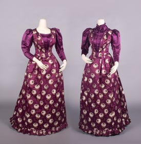 CHRYSANTHEMUM PATTERNED SILK DINNER GOWN, c. 1892