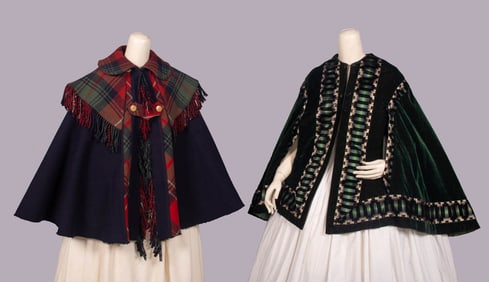 ONE WOOL GOLF & ONE SILK VELVET CAPELET, MID 1890s & 1860s