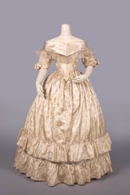 DAMASK EVENING GOWN & BERTHA, c. 1840