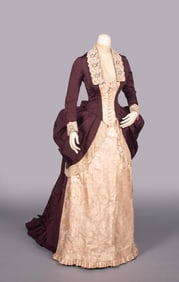 FAILLE & PATTERNED SILK GOWN, c. 1880