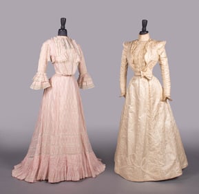 TWO COTTON OR SILK DAY DRESSES, c. 1900