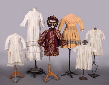 COLLECTION OF EMBROIDERED WOOL & COTTON CHILDRENS DRESSES, 1860-1880s