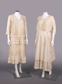 TWO HAND EMBROIDERED AFTERNOON OR LINGERIE DRESSES, 1914-1920