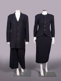TWO YOHJI YAMAMOTO WOOL OR SILK LADIES SUITS, JAPAN, 1980s & EARLY 2000s