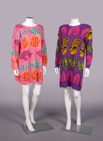 TWO BETSEY JOHNSON  PUNK LABEL SWEATER DRESSES, USA, 1980s