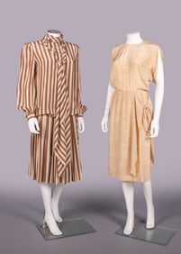 TWO BILL BLASS PRINTED SILK DAY DRESSES, USA, 1970-1980s