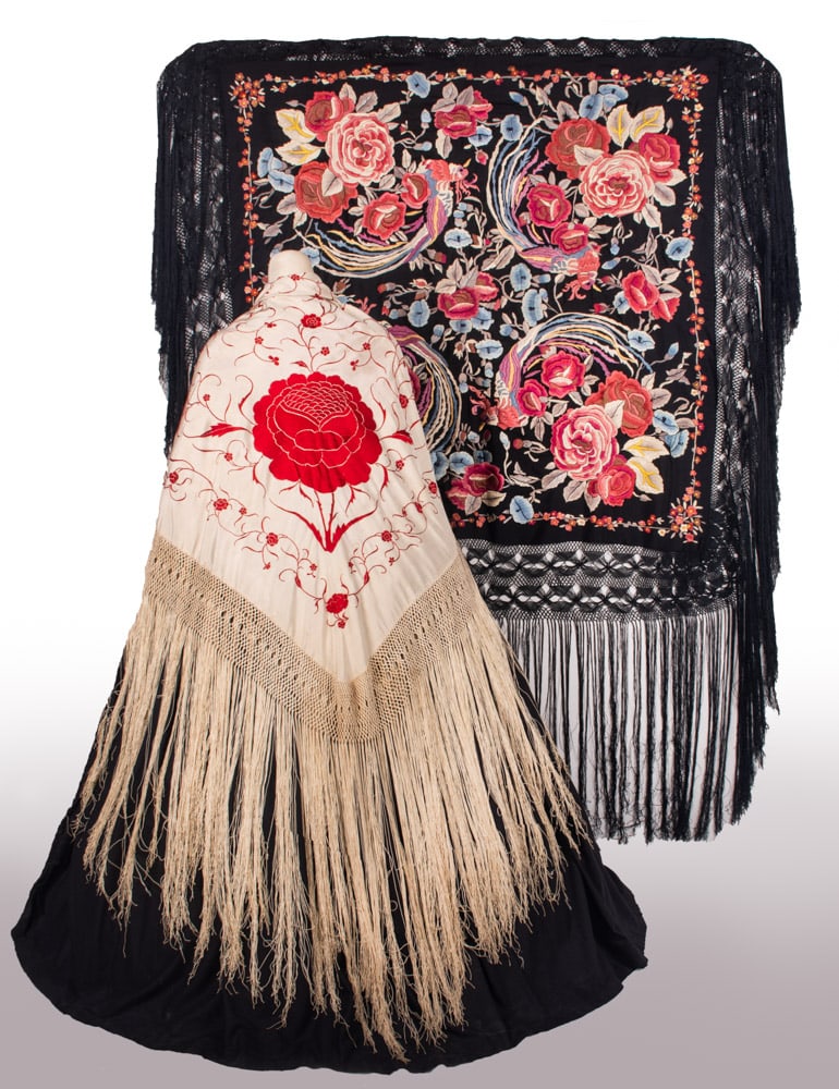 TWO HAND EMBROIDERED MANTON DE MANILLA SHAWLS, 1890-1900 (1 of 10)
