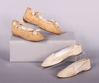 TWO PAIR OF LADIES REGENCY ERA SHOES, BOSTON, 1790-1820