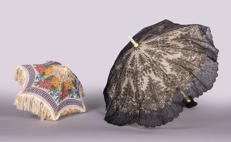 TWO BEADED OR LACE PARASOLS, 1830-EARLY 1850s