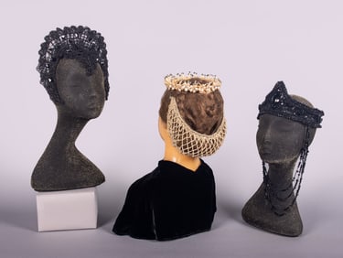 FOUR FANCY DRESS OR WEDDING HEADDRESSES, 1920-1940s
