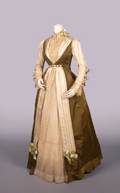 FAILLE & PATTERNED SILK DIRECTOIRE REVIVAL GOWN, c. 1887
