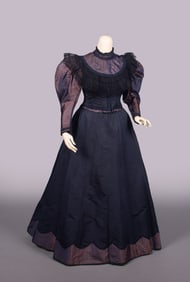SHOT PATTERNED SILK & FAILLE AFTERNOON DRESS, c. 1887