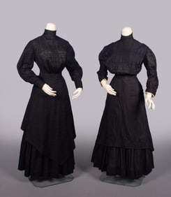 TWO BLACK SILK OR COTTON DAY DRESSES, c. 1910