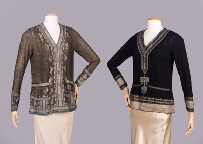 TWO SILK OR LAME' CORNELY EMBROIDERED TUNICS, 1920s
