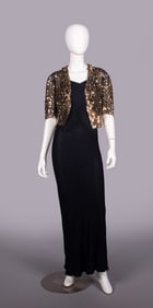 SEQUINED SILK BOLERO & EVENING DRESS, MID-LATE 1930s