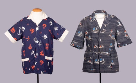 TWO COTTON & TERRY CLOTH CABANA SHIRTS, USA, 1950-1960s