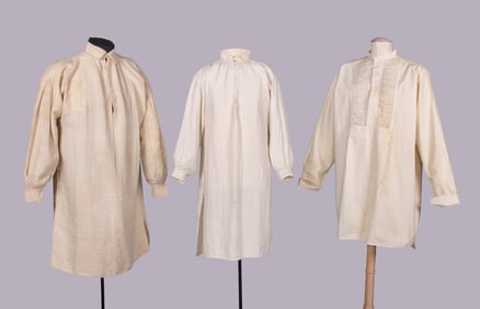 THREE LINEN OR COTTON MENS SHIRTS, USA, MID 19TH C