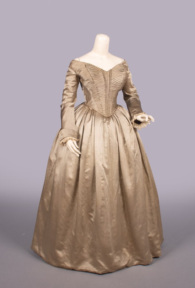 ELABORATELY PLEATED SILK SATIN EVENING GOWN, 1840s (1 of 10)