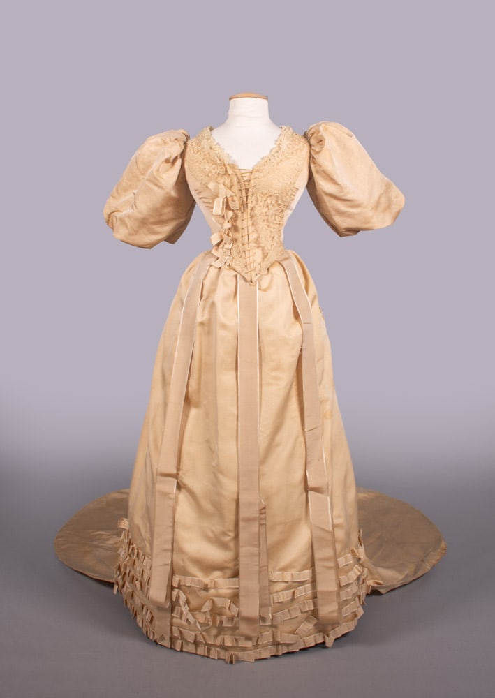 SILK FAILLE & BOBBIN LACE WEDDING GOWN, MID 1890s (1 of 10)
