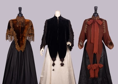 THREE PLUSH OR PATTERNED WOOL DOLMANS, 1880s