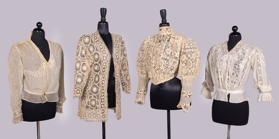 FOUR EMBROIDERED OR LACE TOPS, 1905-1915