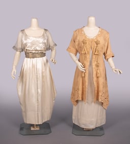 SATIN & LAME' EVENING GOWN & EMBROIDERED LINEN JACKET, 1912-1914