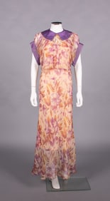 PRINTED SILK CREPE GARDEN PARTY DRESS, EARLY-MID 1930s