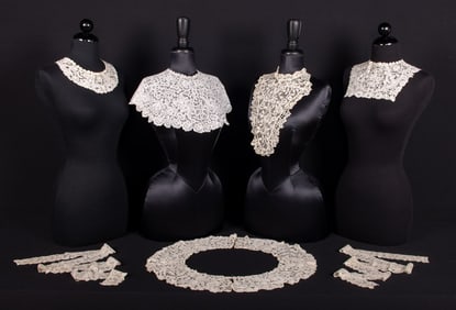 SEVEN POINT DE GAZE OR BRUSSELS MIXED LACE COLLARS OR FLOUNCES, LATE 19TH C