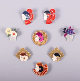 EIGHT LEA STEIN FLORAL & FIGURAL BROOCHES, PARIS