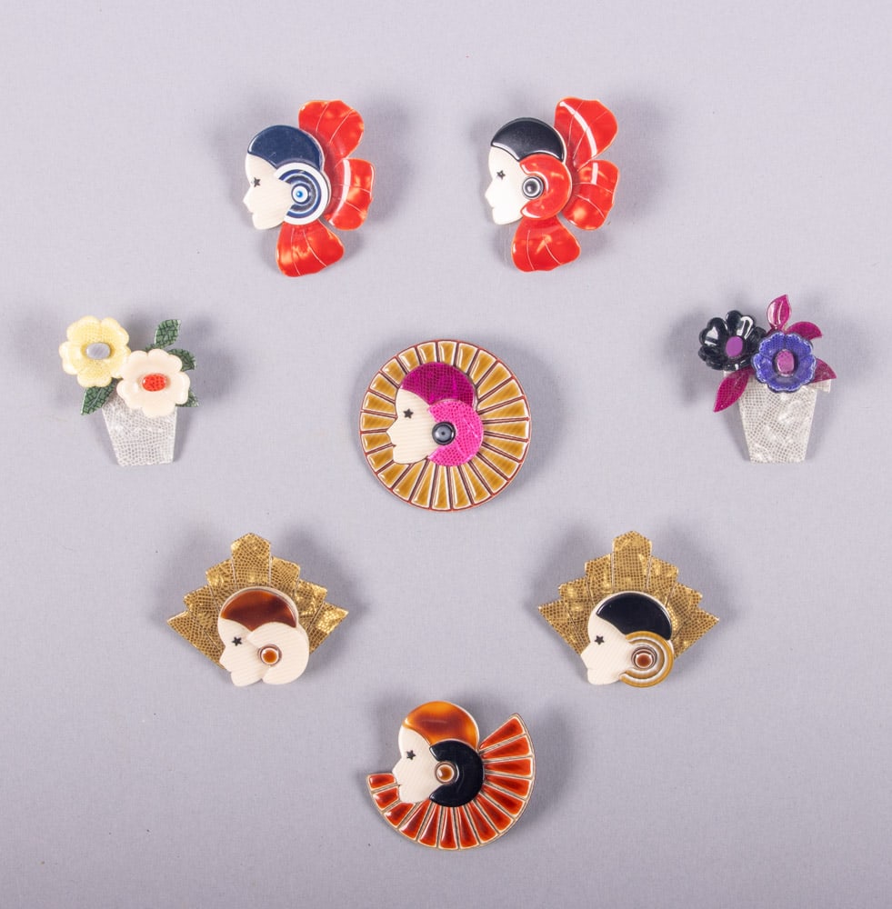 EIGHT LEA STEIN FLORAL & FIGURAL BROOCHES, PARIS (1 of 7)