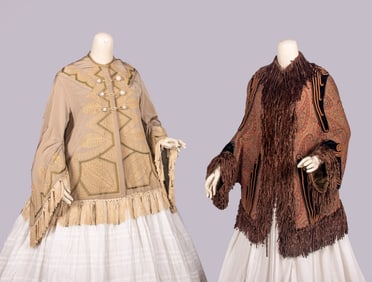 ONE SOUTACHE EMBELLISHED PALETOT & ONE PAISLEY DOLMAN, c. 1865 & LATE 1870s