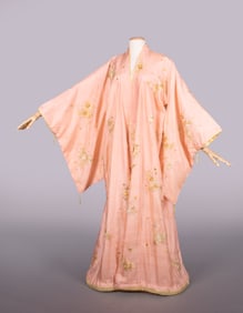 EMBROIDERED CHINA SILK EXPORT ROBE, KYOTO, c. 1940