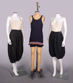 WOOL BATHING SUIT & TWO PAIRS OF COTTON BLOOMERS, 1910-1920s