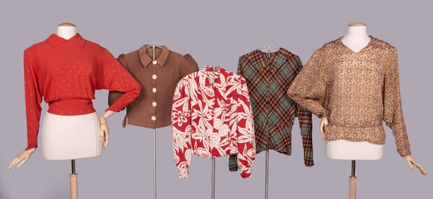 FIVE SILK OR COTTON BLOUSES, 1930-1950s