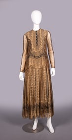 GALANOS GOLD & BLACK SILK LACE EVENING DRESS, USA, 1960s