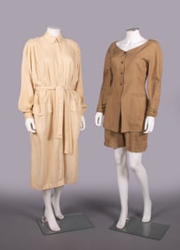 EARLY ISSEY MIYAKE SHIRT DRESS & CLAUDE MONTANA SHORT SET, 1970 & 1980s
