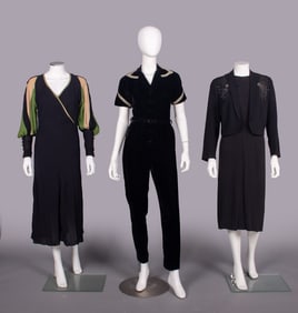 THREE CREPE OR VELVET ENSEMBLES, USA, 1930-1950s