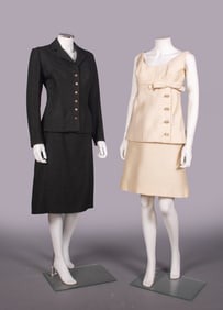 JEAN DESSES SKIRT SUIT & TEAL TRAINA DRESS, PARIS & NEW YORK, c. 1950-1960