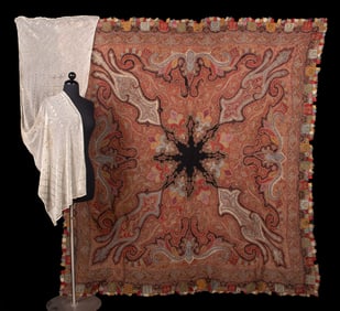 ONE EMBROIDERED KASHMIR SHAWL & ONE ASSUIT, EARLY 1850s & 1930-1940s