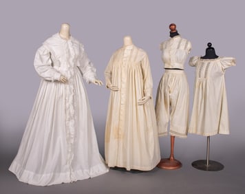 ONE WRAPPER & FOUR PIECE TROUSSEAU, EARLY 1850s & 1870s