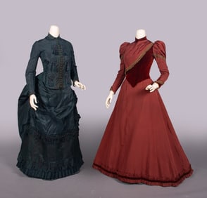 TWO SILK AFTERNOON DRESSES, MID 1880-EARLY 1890s