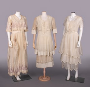 THREE WHITE COTTON LINGERIE DRESSES, c. 1914 & c. 1917