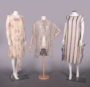 THREE COTTON OR PINA DAY DRESSES OR WRAPS, 1920-1930