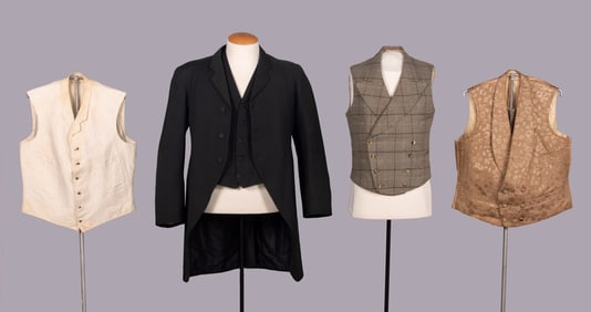 MENS SWALLOWTAIL COAT & FOUR WAISTCOATS, 1840s-1904