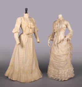 TWO WOOL OR SILK DAY DRESSES, c. 1883 & c. 1902