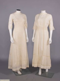 TWO EMBROIDERED & LACE LINGERIE DRESSES, 1910-1912