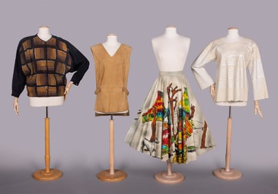 JUCHITAN PAINTED CIRCLE SKIRT & THREE SUEDE TOPS, 1950-1970s