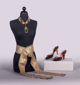SCHIAPARELLI SLINGBACKS, CHINESE THEATER BELT & PASTE NECKLACE, 19 & 20TH C