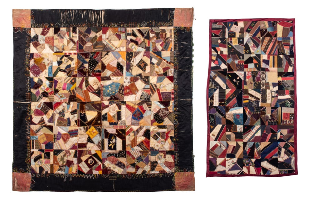 TWO CRAZY QUILTS, 1890s & 1910s (1 of 12)